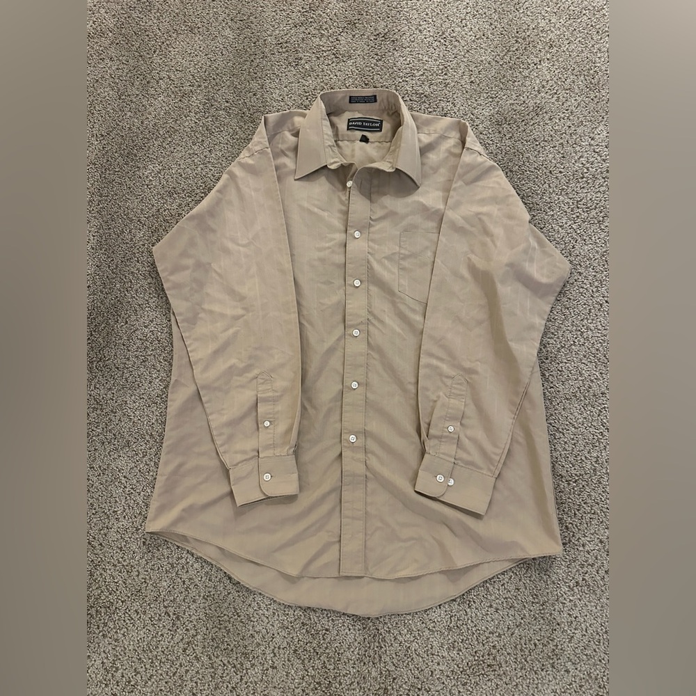 David Taylor Shirt Mens 17.5-34/35 Beige Button Up Long Sleeve Casual